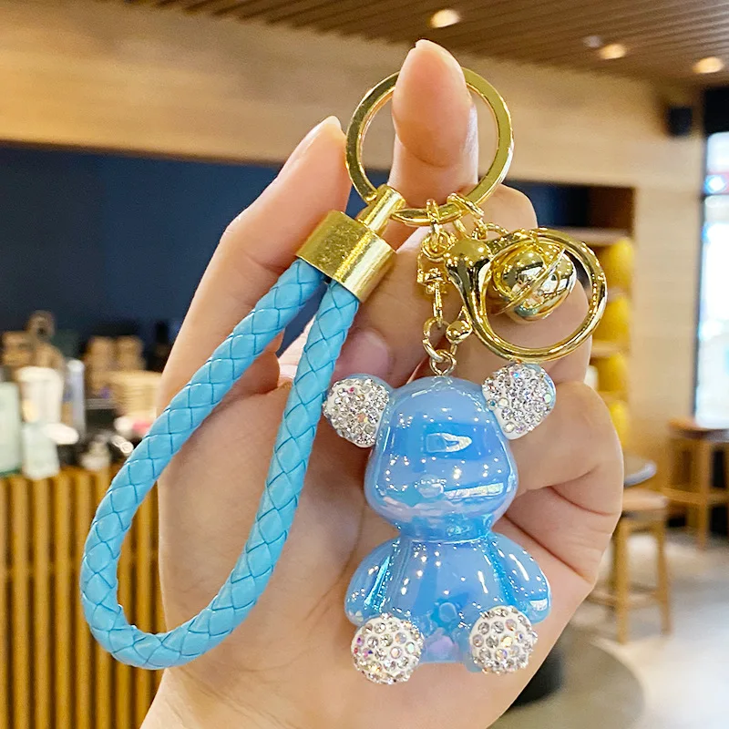 High End Diamond Encrusted Teddy Bear Anti Lost Car Keychain Exquisite and Cute Men\'s and Women\'s Keychains Cartoon Doll Gift