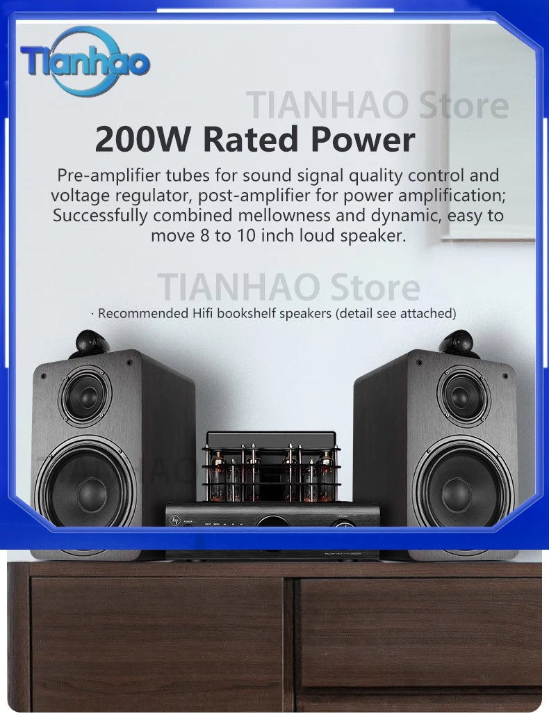 Powerful Stereo HIFI Integrated Home Amplifier for 6-Piece Vacuum Tube 2.0 Channel 100Wx2 Aluminium Alloy Panel