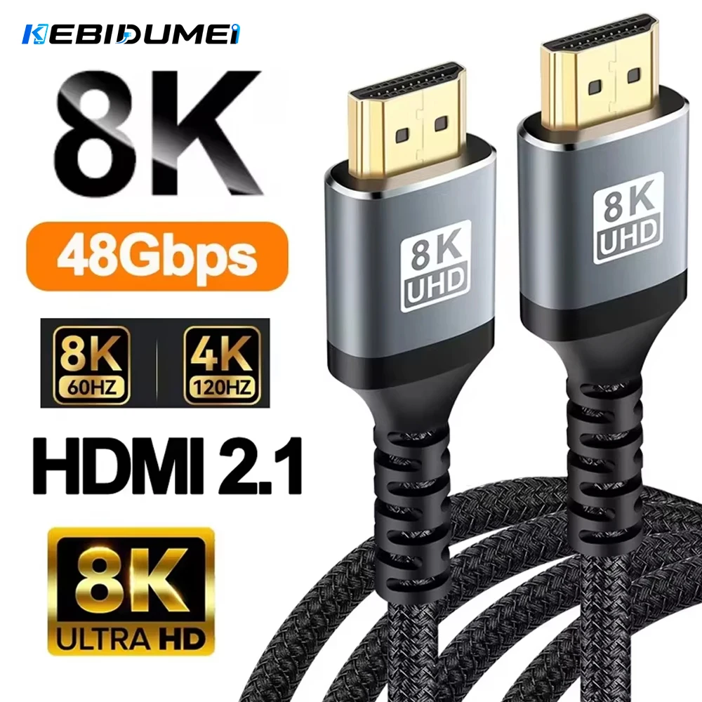 KEBIDUMEI 8K 60HZ 4K 120HZ HDMI 2.1 Cable 48Gbps HDR For HDTV PC Laptop Projector Monitor PS5 Xbox 1m 2m