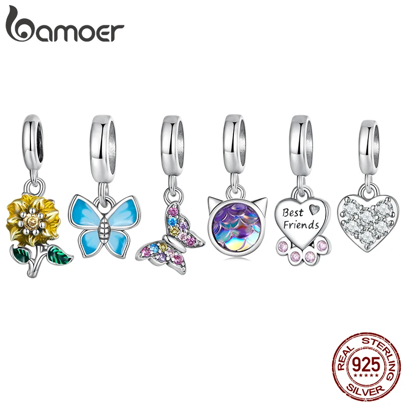 Bamoer 925 Sterling Silver Aurora Butterfly Pendant fit for Women DIY Making Bracelet & Necklace Sunflower Pendant Fine Jewerly