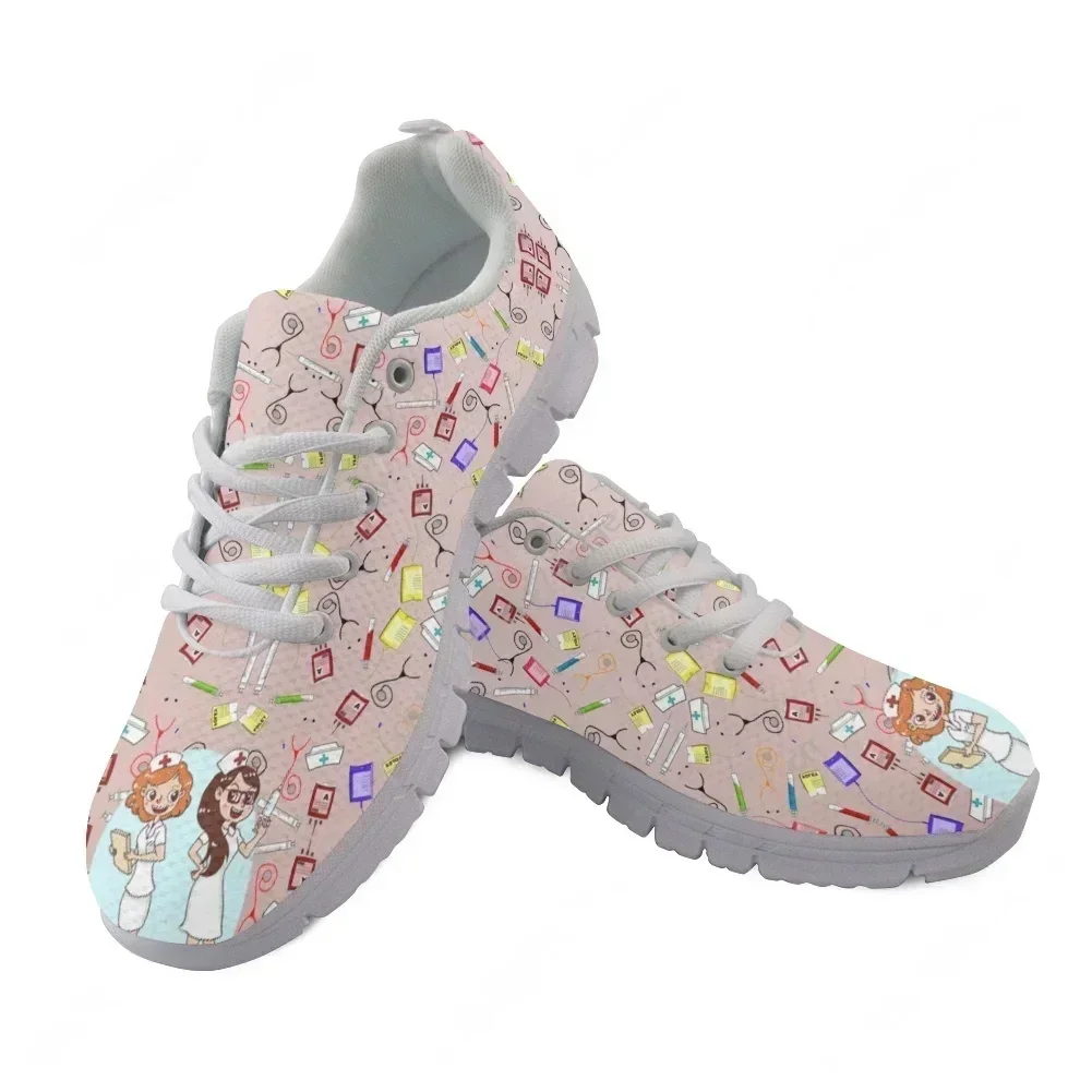 Summer Ladies Lace Up Sport Jogging Running Shoes For Women Sneakers Nurse Walk Casual Shoes Doctor Print Mesh Womens Flats