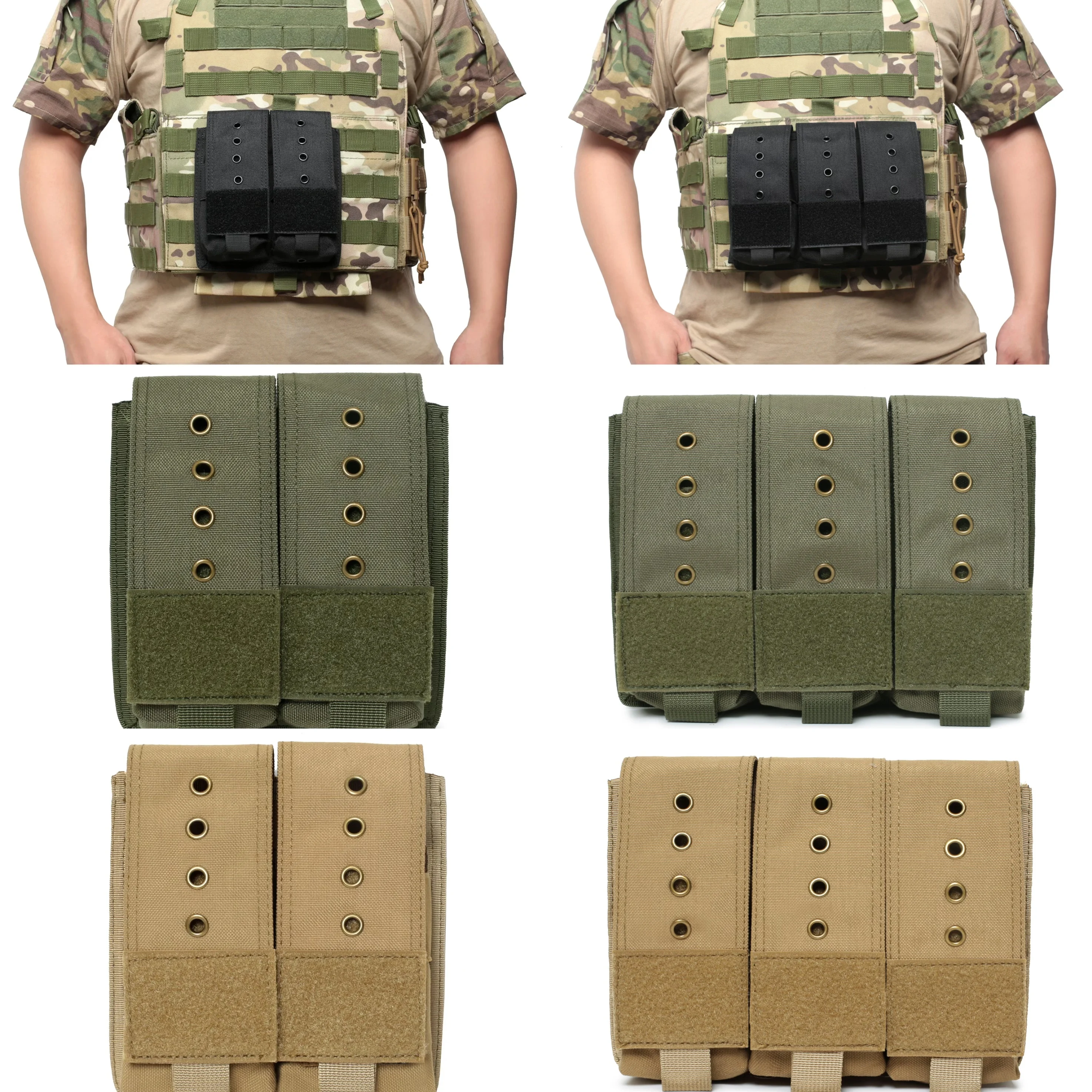 Tactical Double/Triple Magazine Pouch MOLLE Belt Compatible Mags Flashlights Quick-Release Ammo Holder for Hunting Range EDC