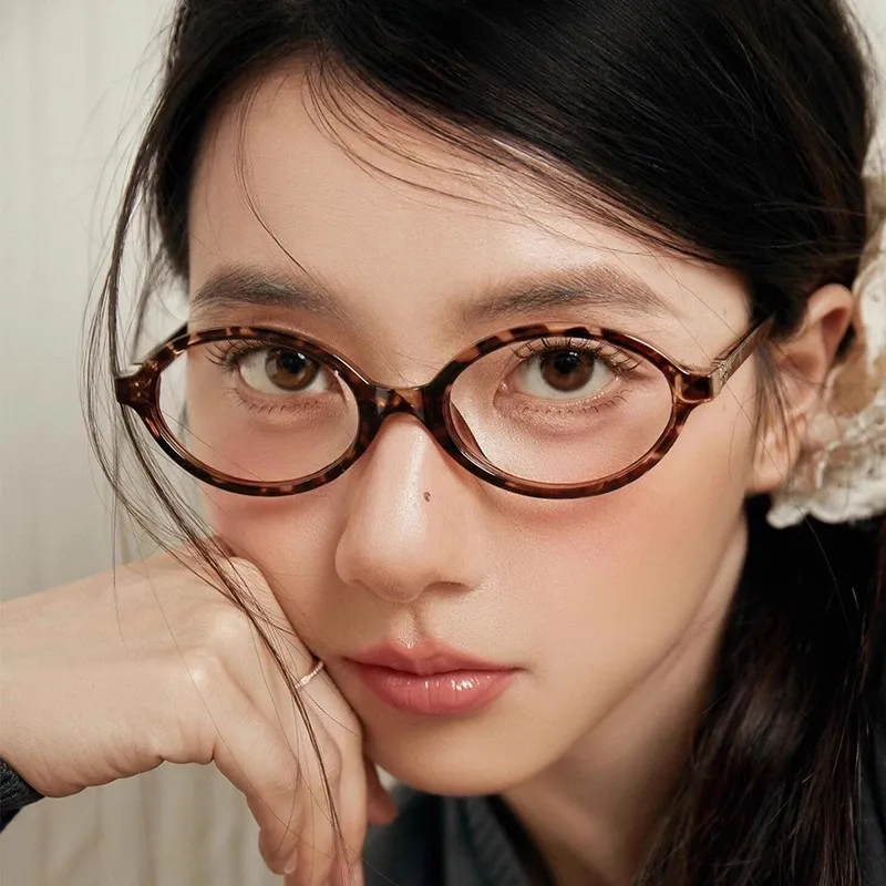 Leopard Oval Small Frame Retro Female Korean Plain Glasses Anti-blue Light Eyeglasses Eye Protection Lady Optical Black Eyeglass