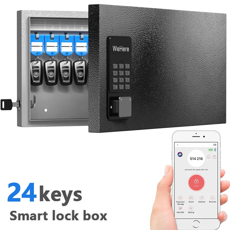 Imagem -01 - Key Lock Box Parede Inteligente Armário de Armazenamento Chave Otp App Bluetooth Código Fixo de Desbloqueio Key Management Seguro Wehere24 key lock box parede inteligente armario de armazenamento chave otp app bluetooth codigo fixo de desbloqueio key management seguro wehere24 01