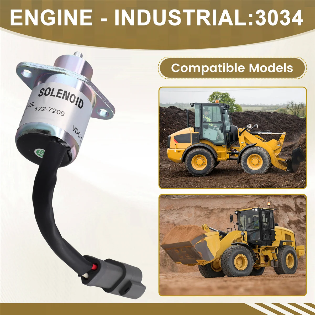 

#77W Automotive Parts & Accessories,172-7209 12V Shutoff Solenoid Valve for Caterpillar 3024C 3034 Engine,Metal + Plastic