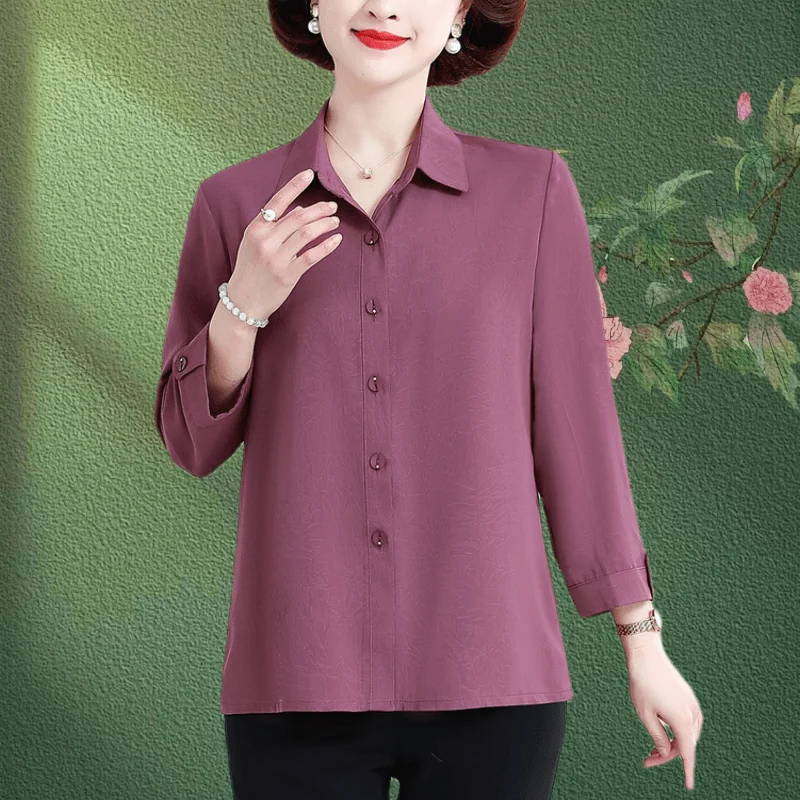 Cor sólida manga 700 quartos primavera e verão solto temperamento pulôver versátil camisa elegante