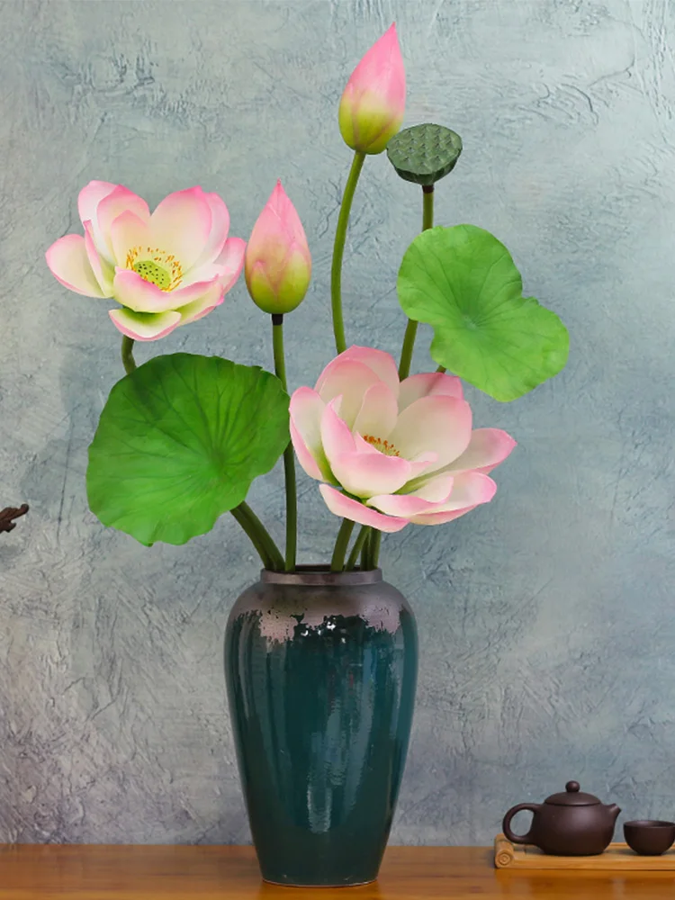 

Hand Feeling Artificial Lotus Water Lily Flower Green Leaves For Pond Vase Flowers Arrangement Garden Home Next to Buddha Decor