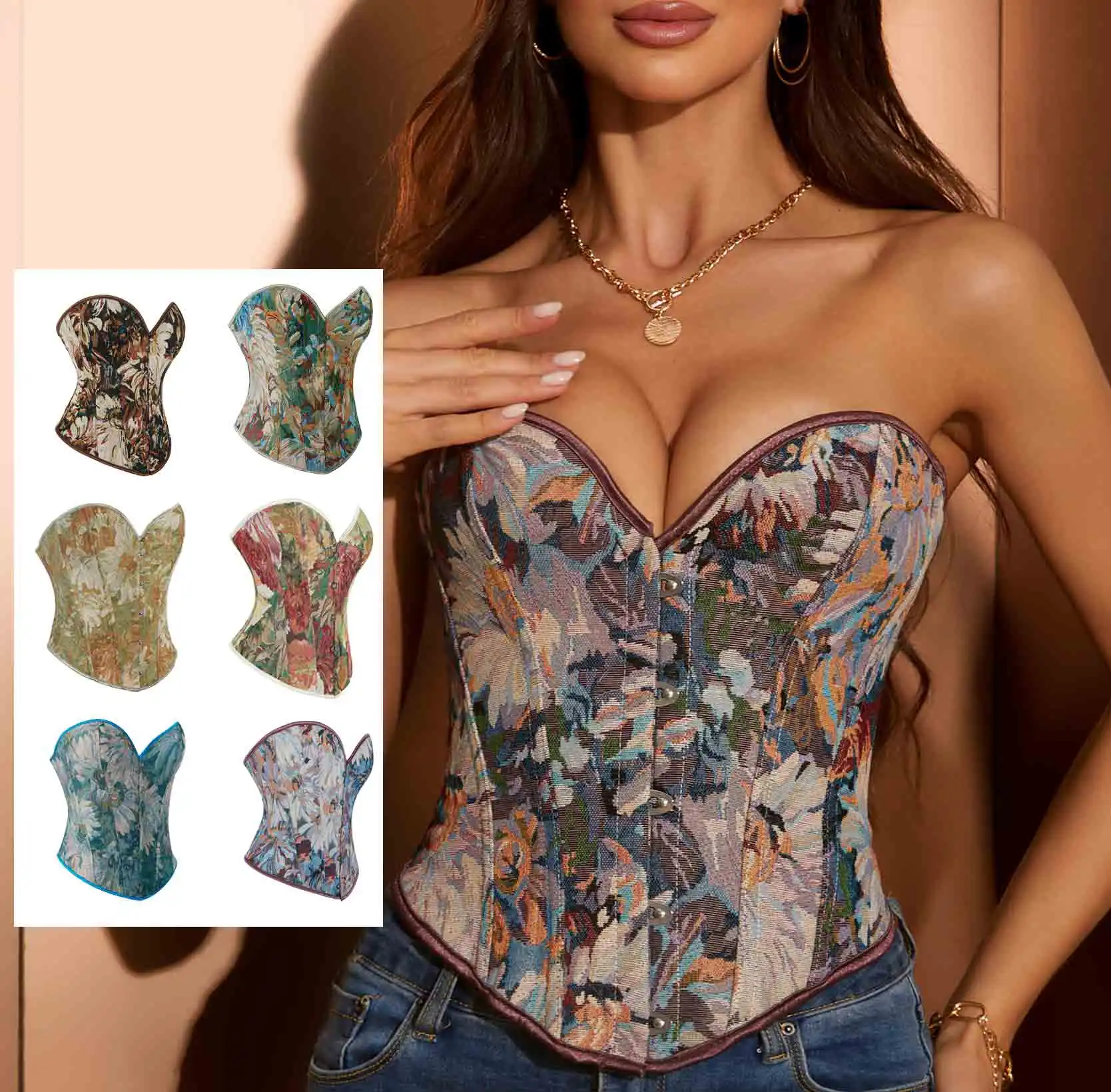 

Корсет костяной костюм, стальная рама, сексуальный дворцовый корсет, облегающие бретели, собранные вокруг талии, разноцветный жилет в стиле ретро