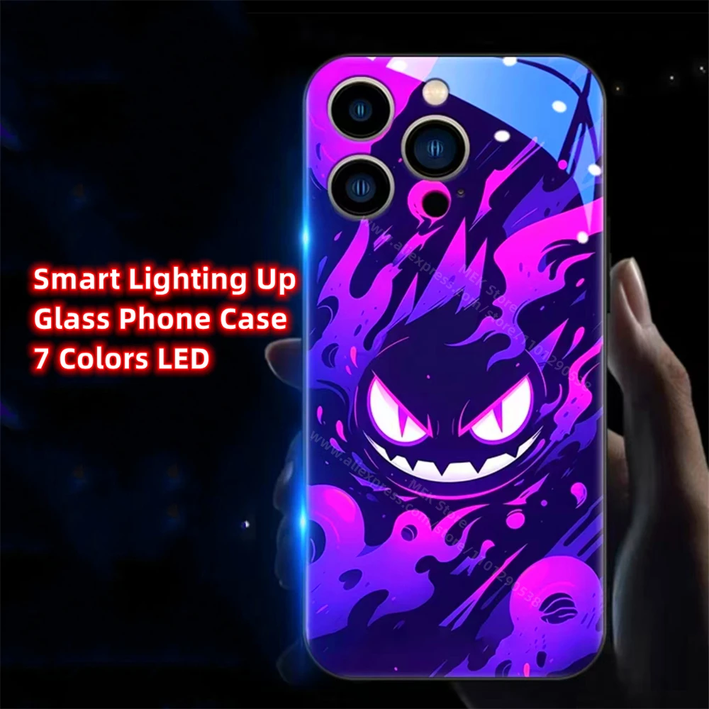 

Little Ghost Design Smart LED Light Glow Tempered Glass Phone Case For Samsung S24 S23 S22 S21 S20 FE Note 10 20 Plus Ultra