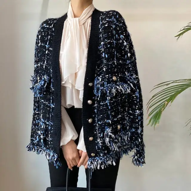 

Женский утолщенный вязаный кардиган-жакет в стиле легкой роскоши с бахромой и эффектом витого плетения для тяжелой промышленности