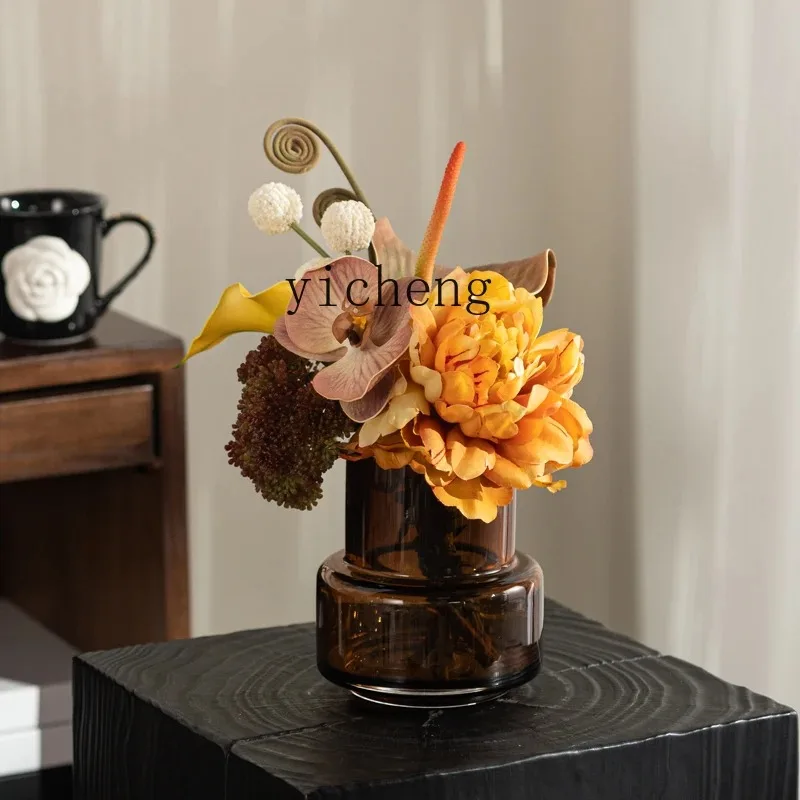 BJ-27 Jewelry Hotel Glass Amber Vase Floral Indoor Decoration Desktop Ornament
