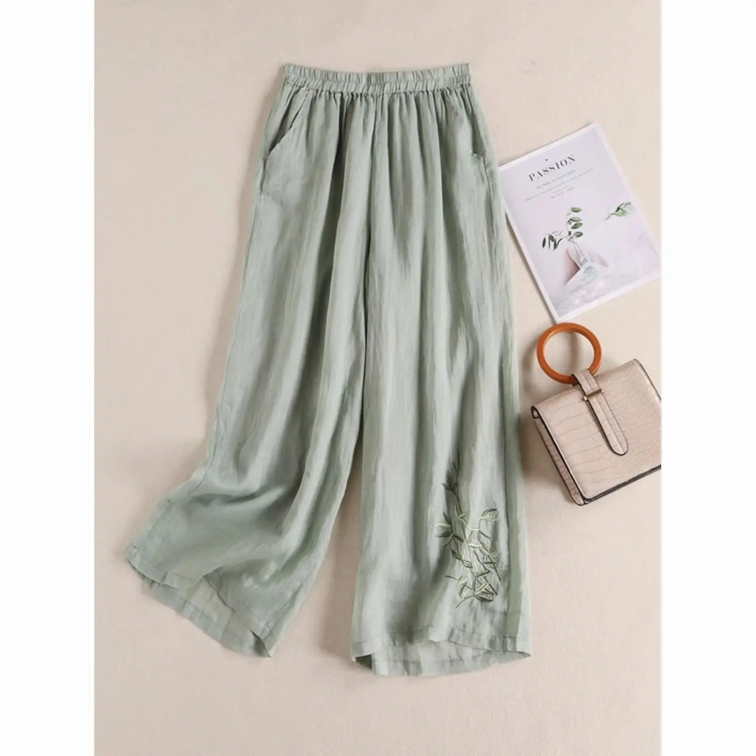 

Новые весенне-летние мешковатые брюки, модные женские однотонные широкие брюки большого размера с вышивкой, повседневные офисные женские элегантные брюки CQ1