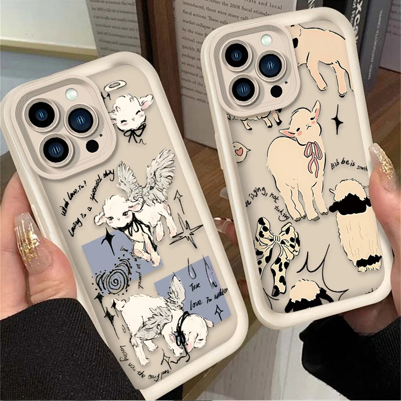 Cute Little Lamb Angel Sheep Case For iPhone 16 15 14 13 12 11 Pro Max X XS X S Max XR SE 2020 7 8 Plus Silicone Shockproof Etui