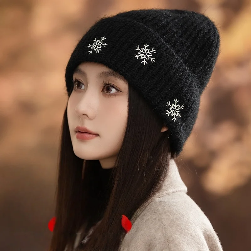 

Новая коллекция зимних шапок: модная рождественская вязаная шапка со снежинками, универсальная, ветрозащитная и теплая шапка