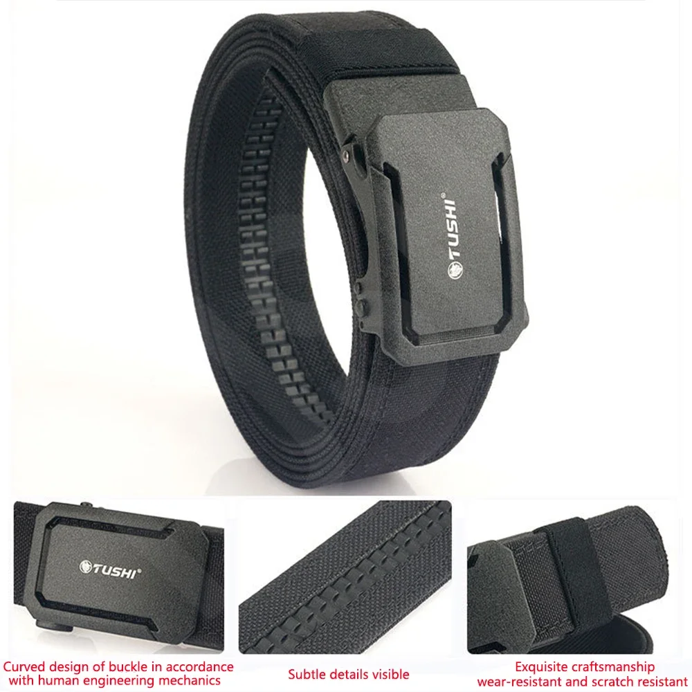 TUSHI Brand 4.3 Wide Thickened Gun Hanging Double-Layer Nylon Cloth Belt Versatile Outdoor Tactical Automatic Buckle Men's Belt