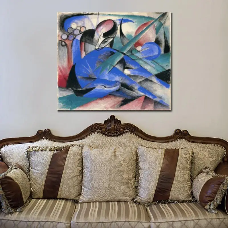 Blue Horse Canvas Art Abstract Wall Picture Handmade Franz Marc Painting Asleep High Quality Modern Artwork Reproduction Decor