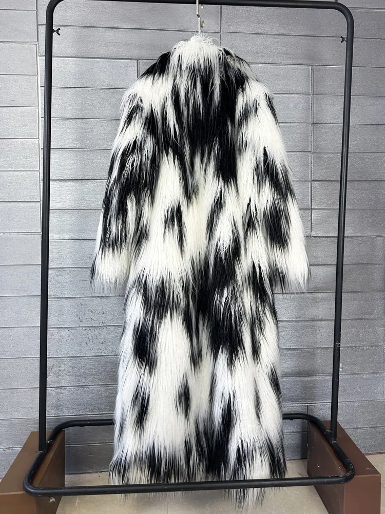 DEAT 2026 Winter New Items Imitation Colorful Long Coat For Women Faux Fur Suit Collar Long Sleeve Trench Jacket Female 11A05577