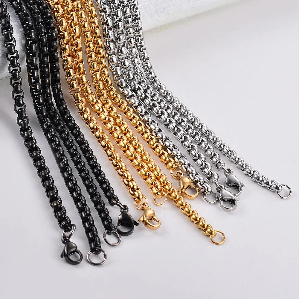 HIYEE 1 Piece Width 1.5/2/2.5/3mm Stainless Steel Square Pearl Chain Figaro Box Necklace for Men Women Jewelry DIY Gift Party
