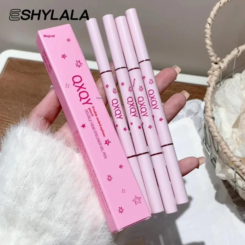 Caneta delineadora de cabeça dupla 2 em 1, natural, fosco, deitado, bicho da seda, delineador em gel, duradouro, preto, marrom, maquiagem para os olhos, ferramentas cosméticas