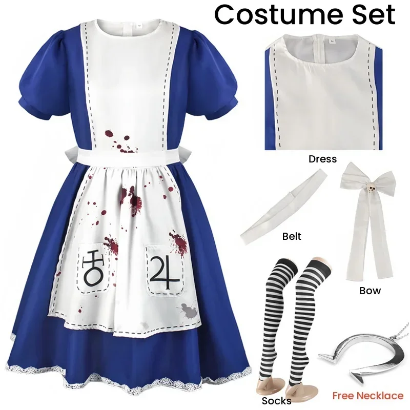 Anime Story Princess Dress Maid Apron Blue Dress Game Character Evil Alice Cosplay Costume Halloween Carnival Party Clothing