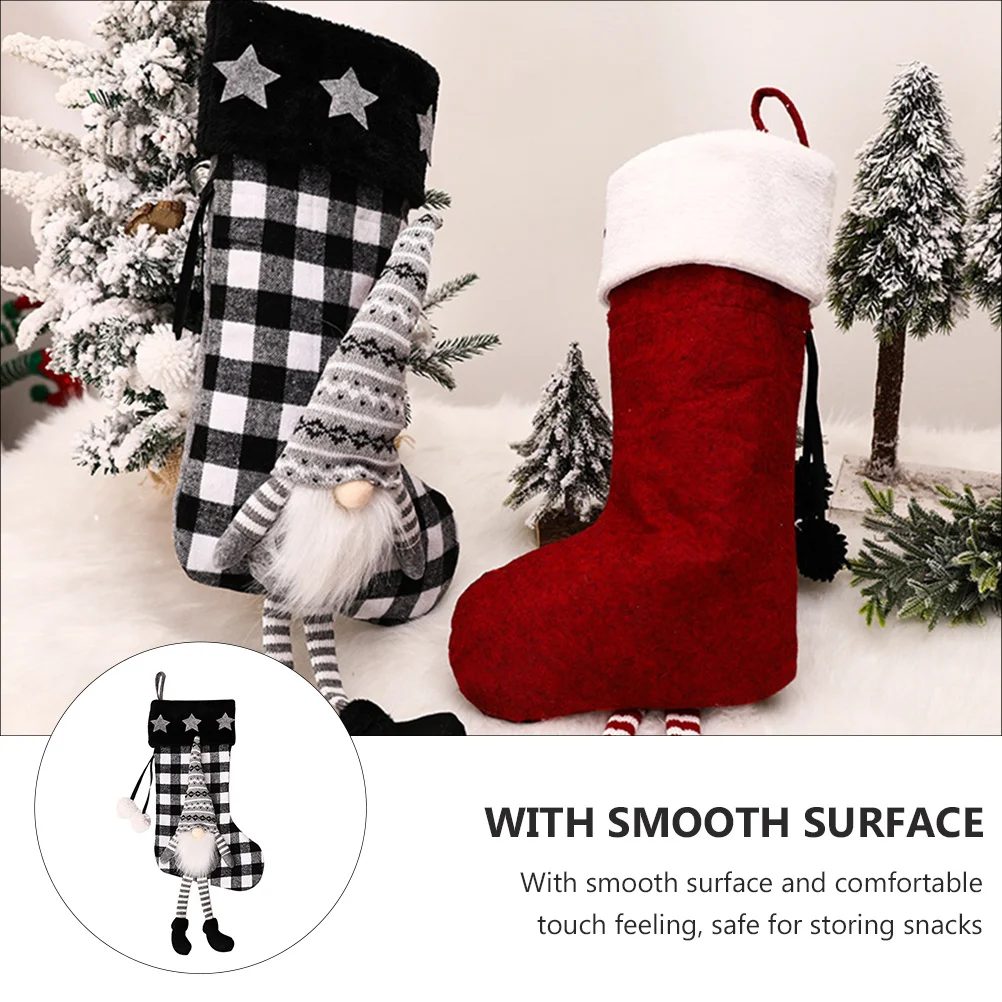 

1Pcs Christmas Sock Premium Plaid Gift Bag Xmas Candy Pouch Hanging Decor Christmas Gift Stocking Tree Pendant