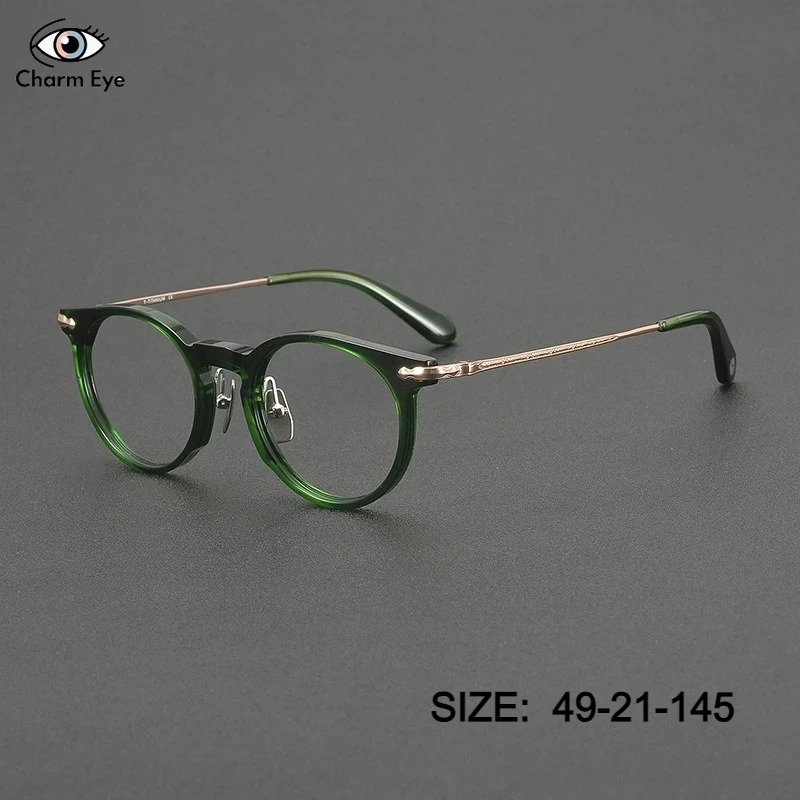 النساء خلات الأخضر إطار النظارات 2025 اليابان الرجعية الرجال التيتانيوم النقي النظارات البصرية قصر النظر مكافحة الضوء الأزرق اللون النظارات #2