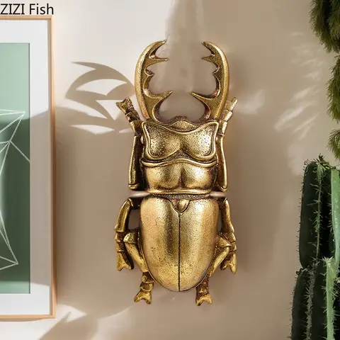 Golden Antlers Beetles Wall Hanging Ornaments Living Room Decoration Wall Background Display Insect Wall-mounted Decorations