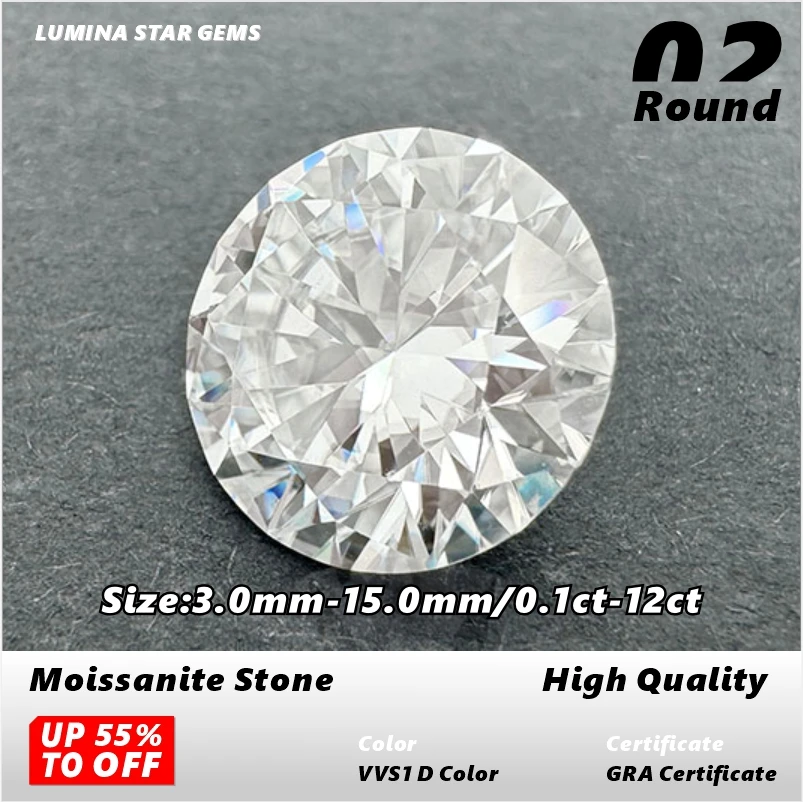 Moissbnite Stone Loose Wholesale Size 3.0mm~15.0mm D Color VVS1 H&b Cut Diamond Alternative Moissbnite for Engagement Rings
