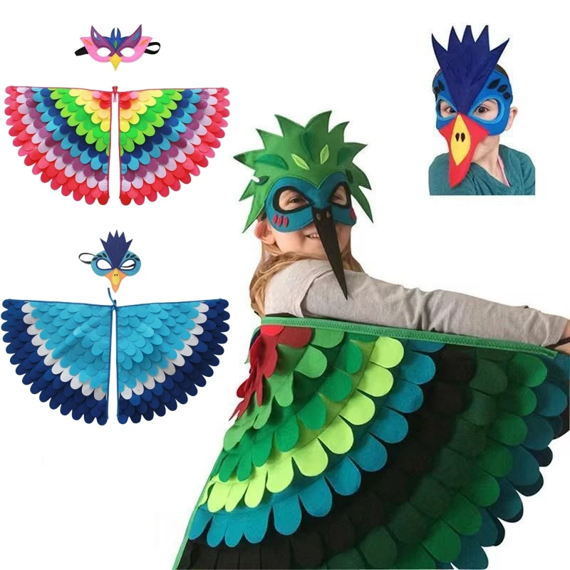 Pássaro infantil Cosplay Fantasias, Coruja, Pavão, Asas, Manto, Máscara, Capa de Feltro, Carnaval, Vestir-se, Dia das Bruxas