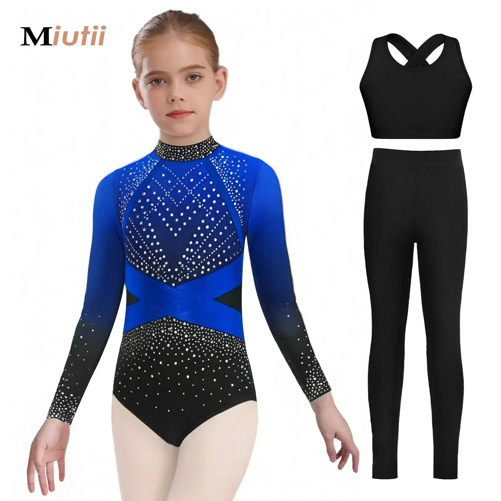 

Kids Sports Tracksuit Ballet Rhythmic Gymnastics Sets Figure Skating Dancewear Outfit Kids Girls Ballerina Leotard Vest Leggings