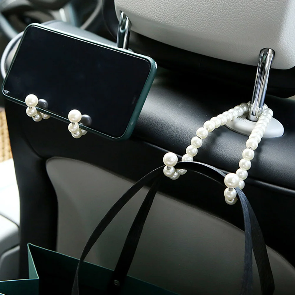 

Stainless Steel Car Hook Heavy Duty Organizer Headrest Hanger Seat Back Tote Storage Rack Manmade Pearl Auto Accessories Hidden