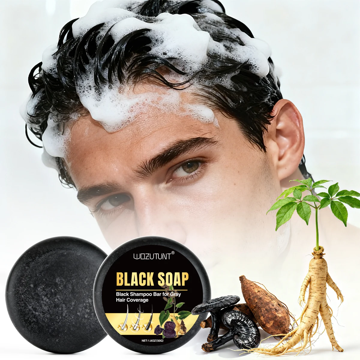 

Natural Black Soap Man & Women White to Black Hair Soap Nourishing Shine Herbal Hair Growth Repair Gray White Color Dye Product