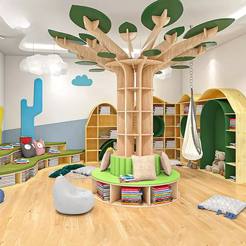 Library Daycare Furniture Kids Montessori Tree Bookshelf Table And Chair Set Daycare Supplies Best Service