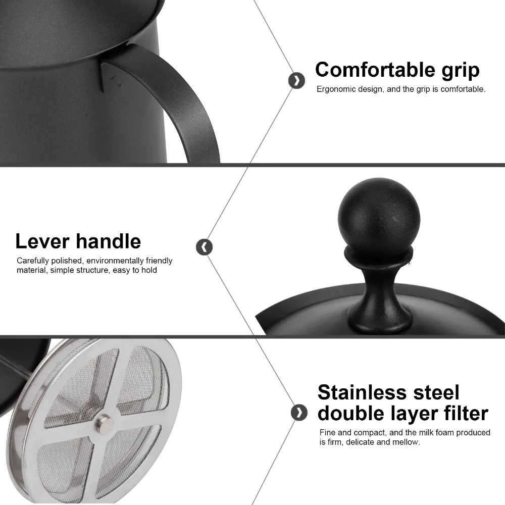 Easy to Use Stainless Steel Milk Frother Double Mesh Handheld Manual Milk Frother Unbreakable Black Coffee Foamer Coffee Making