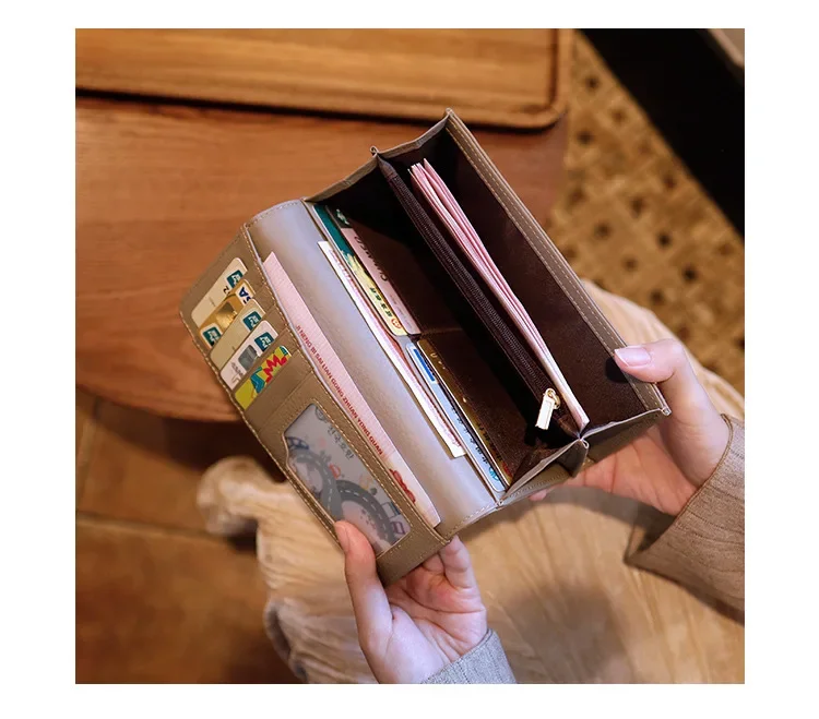 New Women's Full-Grain Leather Long Wallet Phone Clutch | Solid Color Slim Multi-Card Holder | Mini Handbag for Everyday Carry