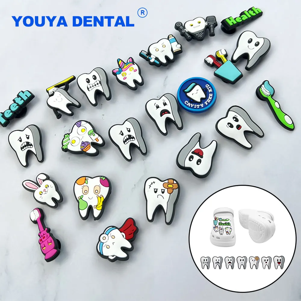 5pcs Dentist Tooth Toothbrush Shape Decoration Accessories PVC Shoes Button Sandals Badge Buckle Accessories Clinic Gifts