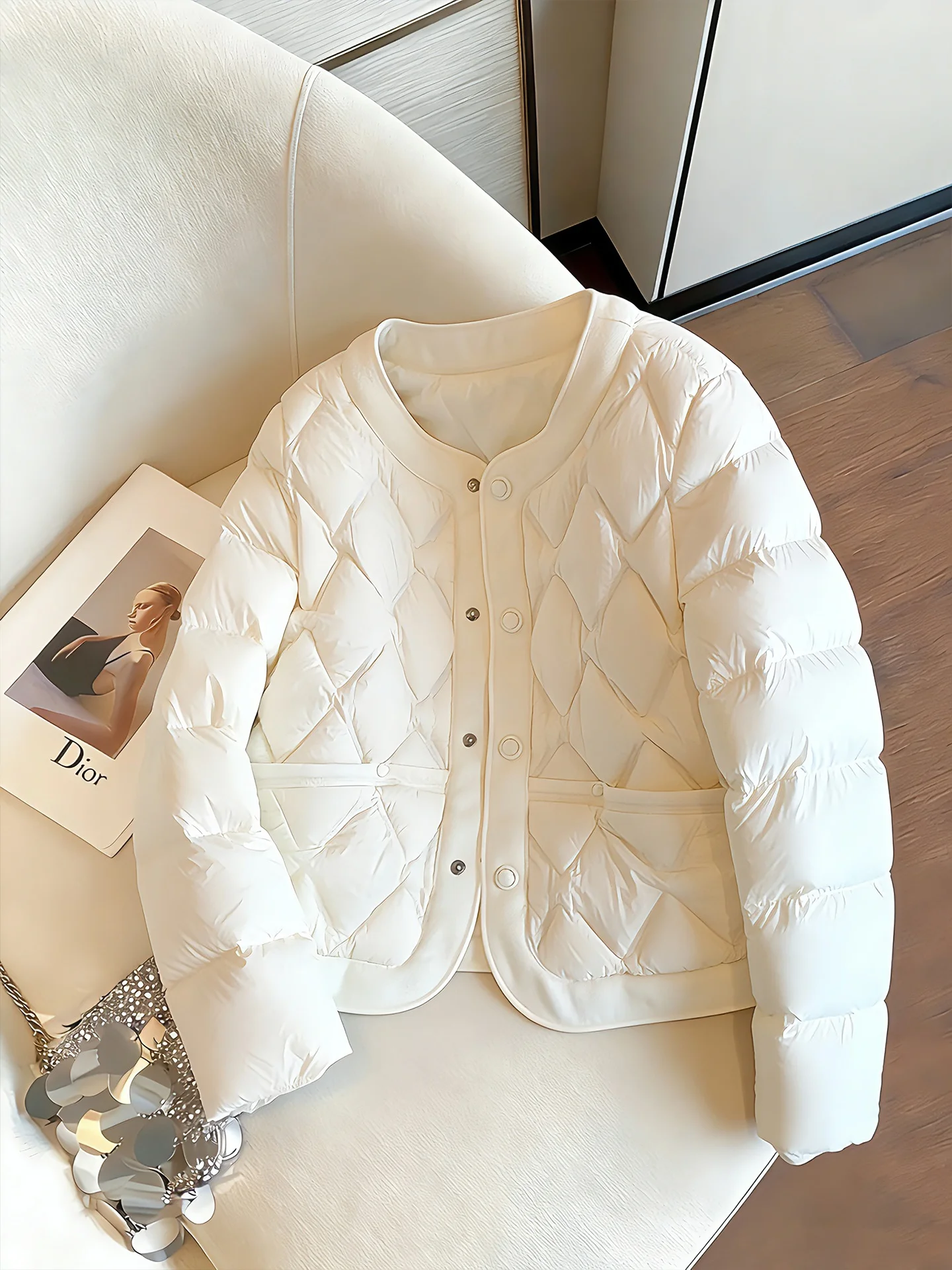 

Ele круглое хлопковое пальто с ромбовидным узором, женское осенне-зимнее теплое повседневное пальто небольшого размера, свободное длинное пальто