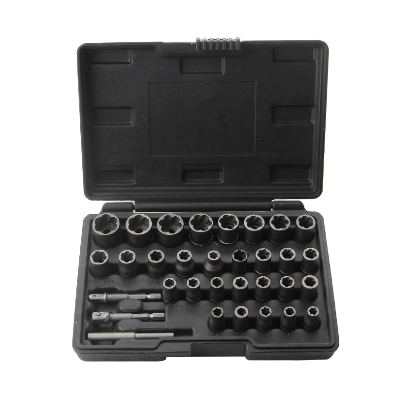 

32 piece set of broken screw extractor with broken nut, broken wire, incomplete screw, professional tool combination set