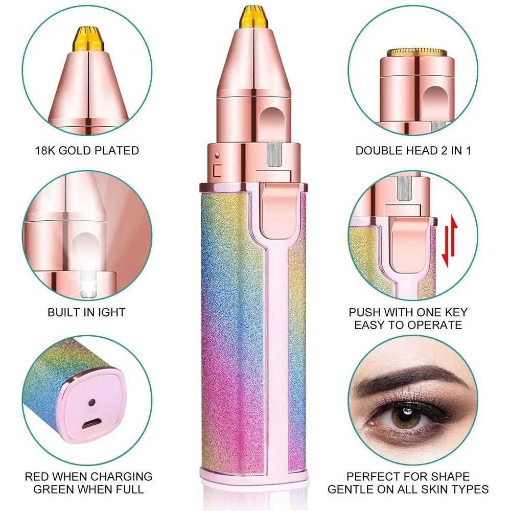 Recortador de cejas eléctrico para mujer, depilación Facial recargable 2 en 1 y afeitadora de cejas, afeitadora Facial indolora, depiladora corporal