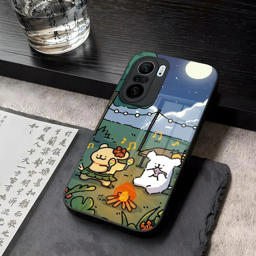 Kawaii Maltese Line Puppy Couples Phone Case Tempered Glass For Xiaomi 14 12 Lite Pro 13 11t Lite POCO M6 M5 X6 X5 X3 NFC F5 F6