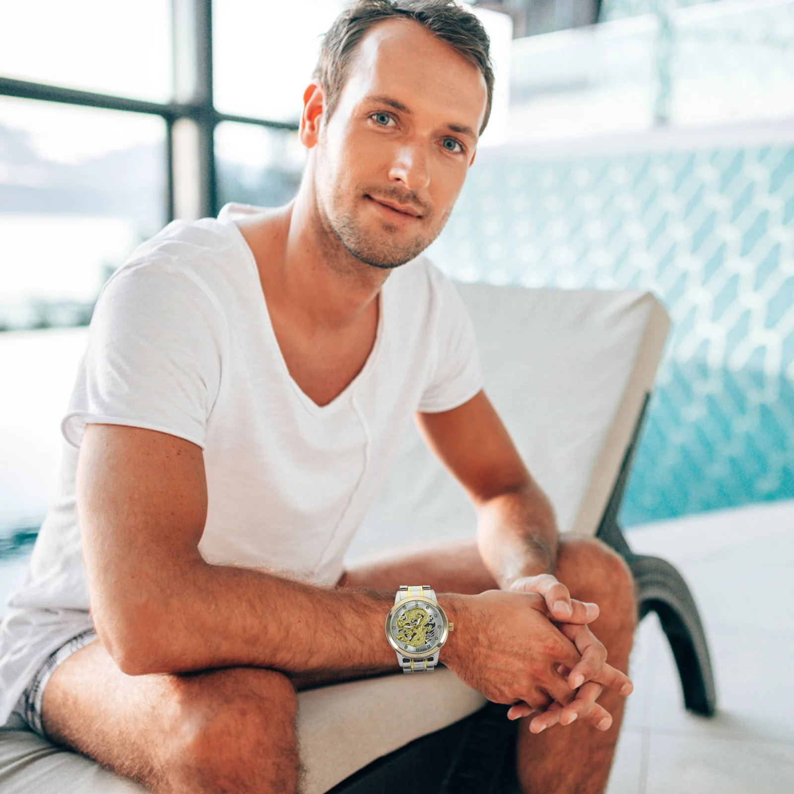 

Elegant Men's Watch Waterproof Stainless Steel Quartz Wristwatch with Hollowed Carving Design for Office Daily Wear Stylish Gift