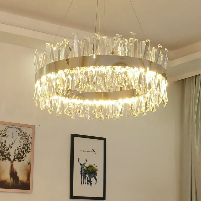 

Modern Crystal Chandelier LED Chrome Gold Round Rectangle Lighting Living Room Bedroom Kitchen Island Lustre Pendant Lamp