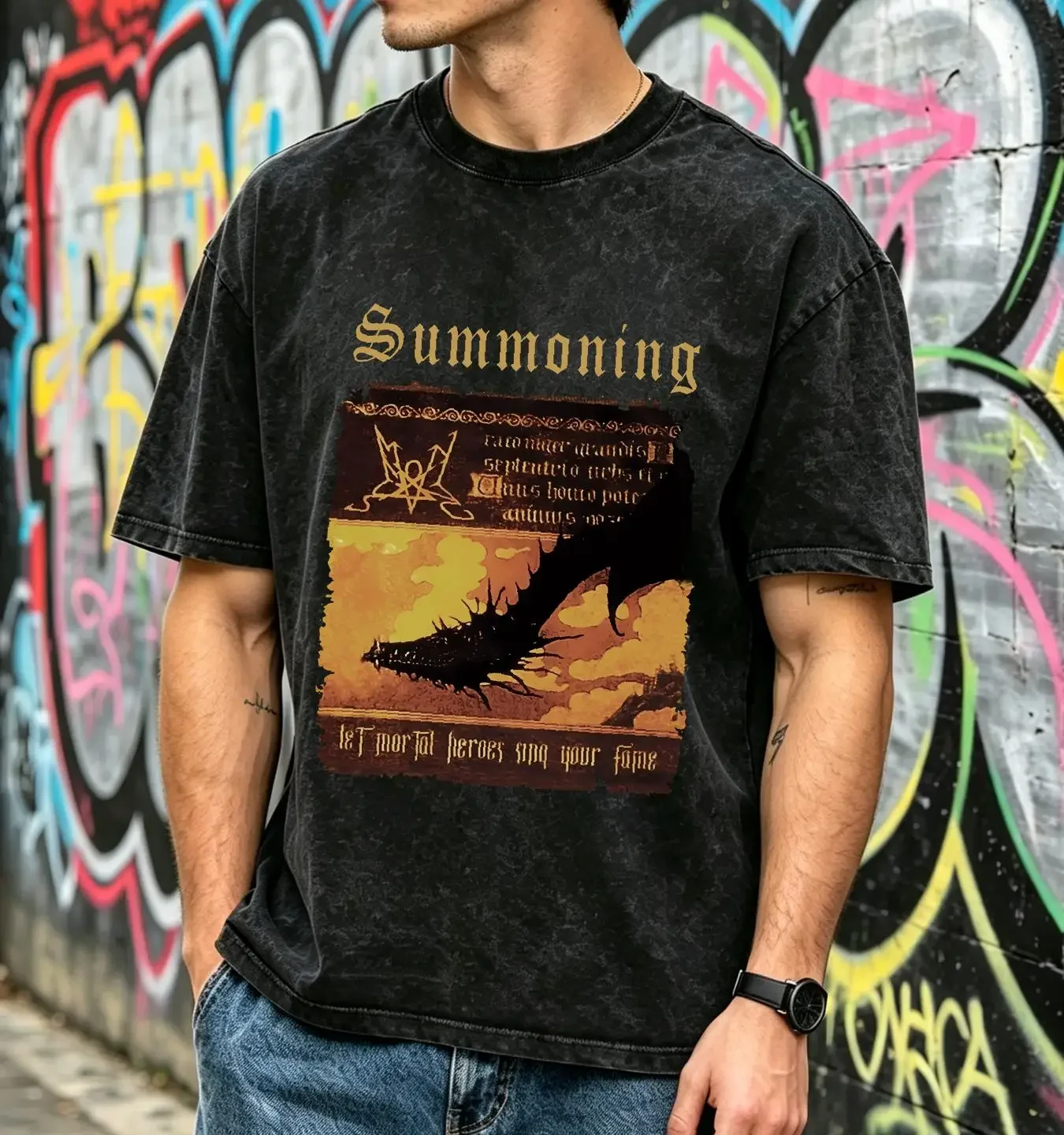 washed T Shirt Summoning Let Mortal Heroes Sing Your Fame S 5XL black 100 cotton long or short sleeves vintage Washed