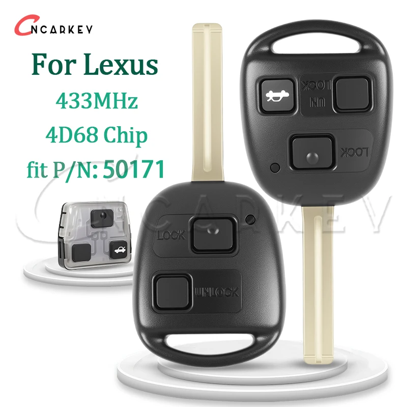 Car Key Fob Fit Lexus RX300 RX400 IS200 ES300 GS300 GS400 IS300 LS400 Remote 433Mhz 4D68 Chip 50171 TOY48 Blade Battery 2/3 Bts
