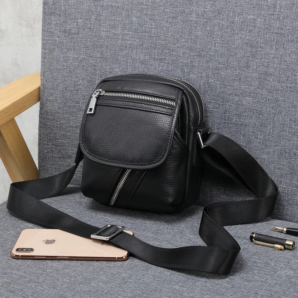 Fashion Crossbody Bag New Genuine Messenger Bag Leather Casual Fashion Single Shoulder Top Layer Cowhide Crossbody Small Men's