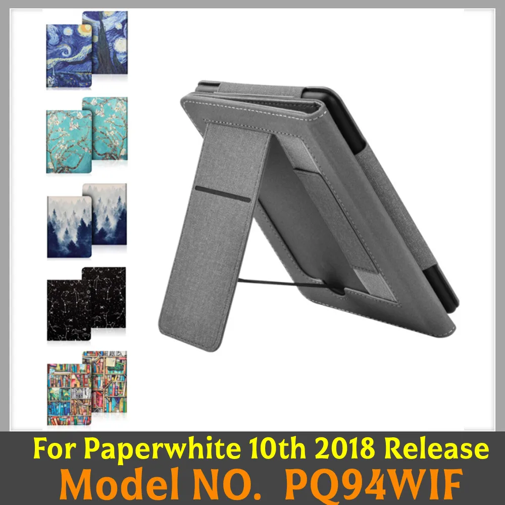 For Kindle Paperwhite 10th Generation Case 6 Inch 2018 PU Leather Stand Case with Hand Belt Strap PQ94WIF Ebook Sleep Cover