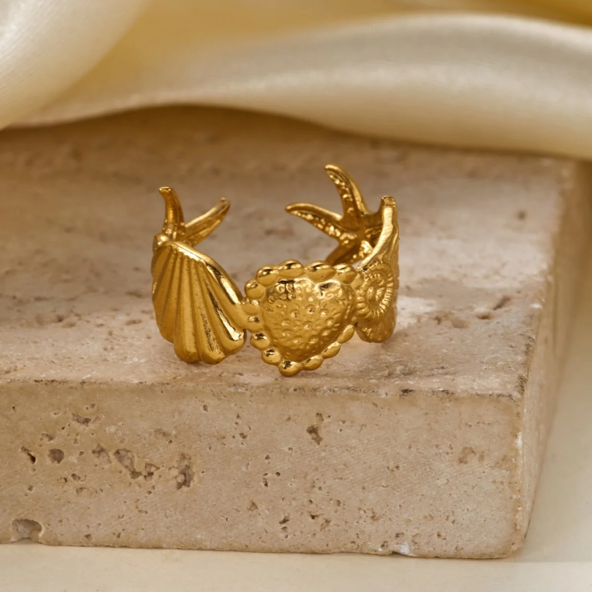 Edelstahlringe mit Muschel-, Krabben- und Blumenmotiven für Damen und Herren, Strand, Schmetterling, geometrischer Ring, Schmuck – Detail 32