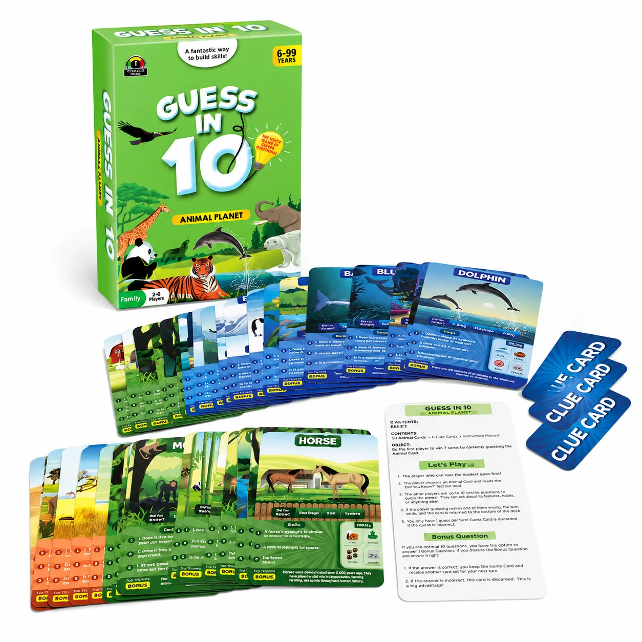 Adivina en 10: Juego de Cartas Animal Planet para Niños, Preguntas de Animales, Clue Educativo, Viajes Familiares, Rompecabezas, Versión en Inglés