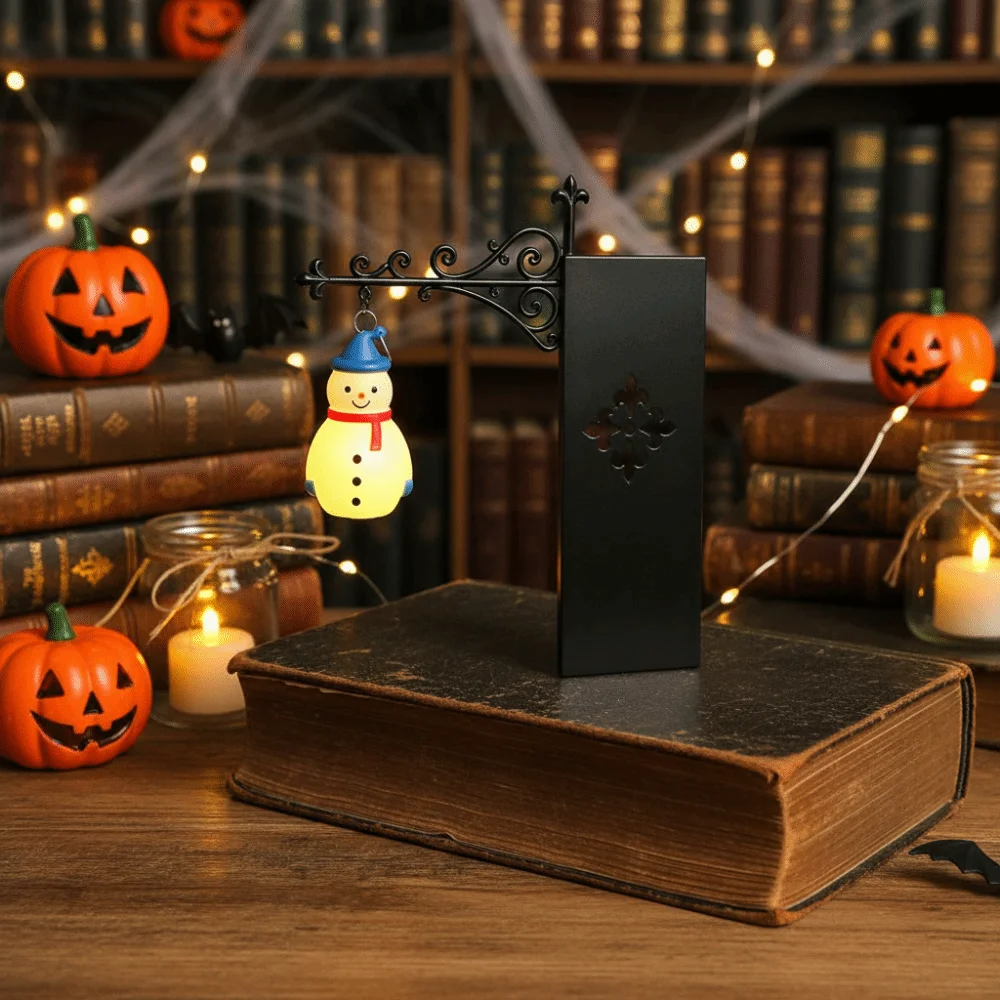 Wrought Iron Street Lamp Bookends Matte Black Hollow Out Gothic Bookshelf Decor Retro Style Button Cell Battery Powered
