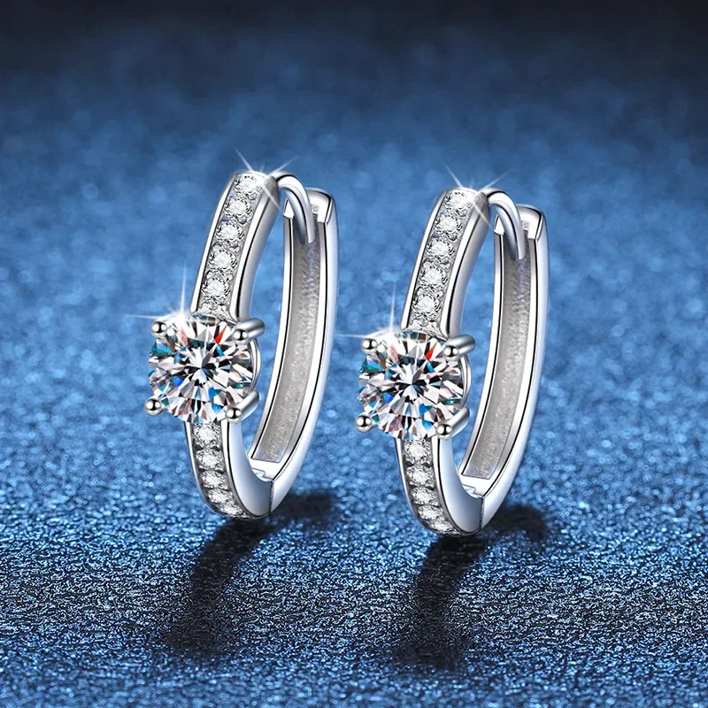 D VVS1 1CTTW Moissanite Hoop Earrings for Women Sparkling Party Jewelry Original S925 Sterling Silver High-quality GRA